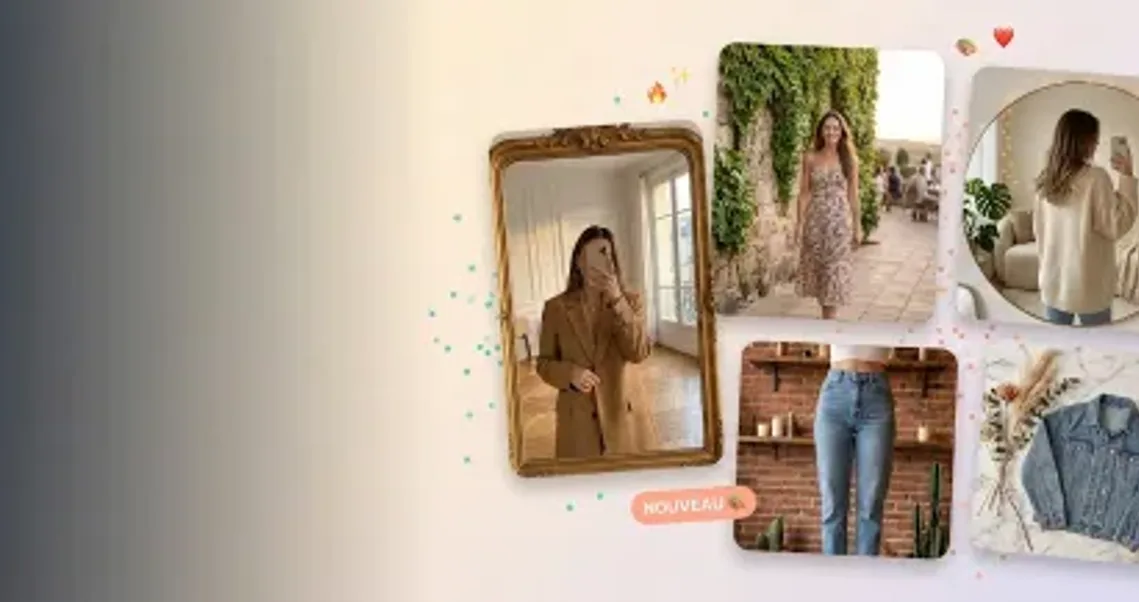 Photo Vinted IA fond personnalisé : mannequin virtuel portant un vêtement devant un décor personnalisé — studio photo IA VendyStudio