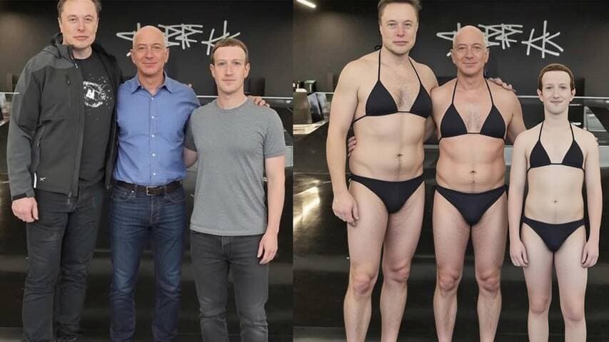 Elon Musk et Mark Zuckerberg générés en bikini par l'IA